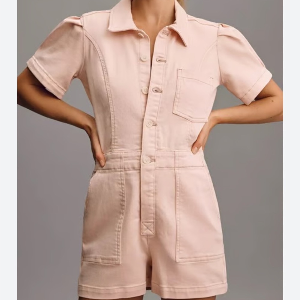 Pilcro X Anthropologie The Kit Utility Romper Pink Rose Denim Blush Coverall